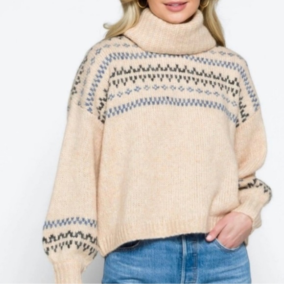 Madewell Somerveil fair isle wool blend turtleneck sweater SZ XXS oversized fit - Picture 1 of 13